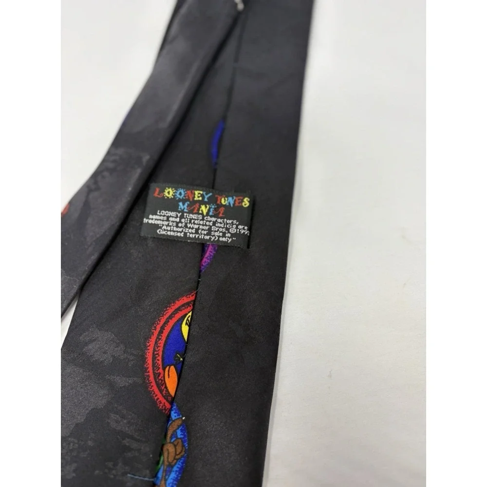 Vintage 1993 Cartoons Looney Tunes Mania Tie Black Multicolor Bugs Bunny Tweety